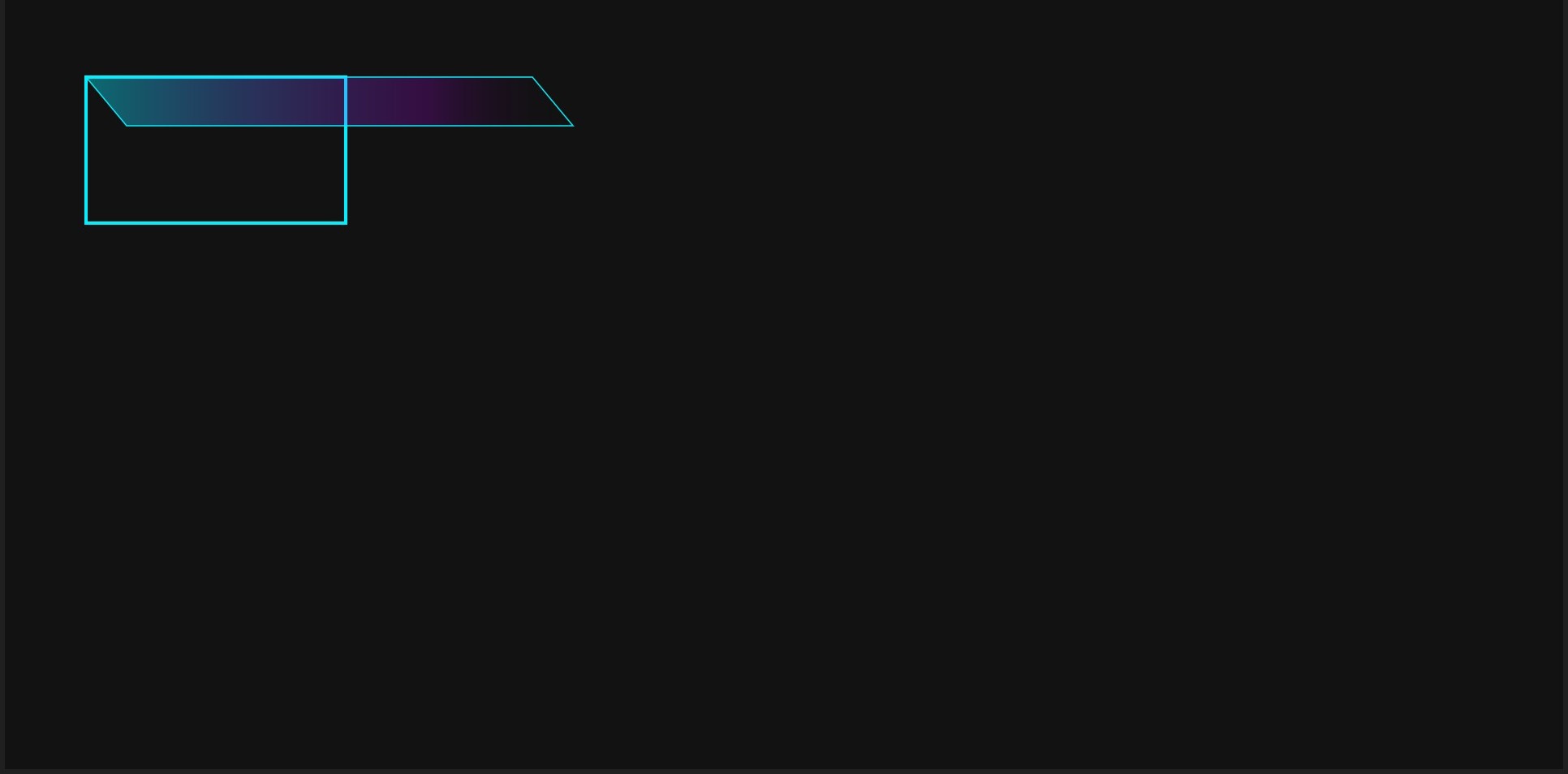 The DOJECT overlay as viewers see it: a neon cyan webcam frame and a gradient angled header banner rendered on a transparent background